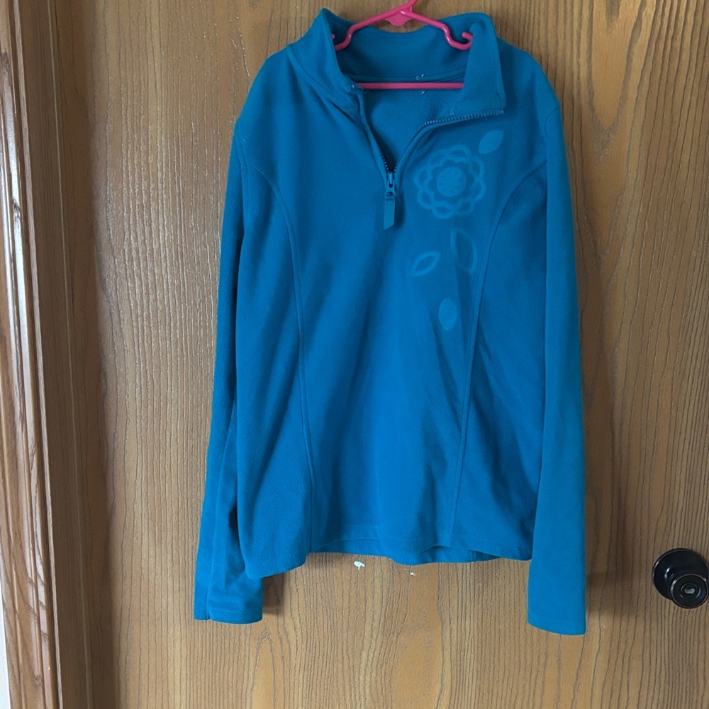Blue Quarter-Zip Pullover with Floral Design